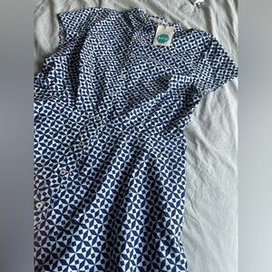 Boden Fit & Flare Geometric Pattern Shirt Dress size 10 Cotton Elastane Pockets